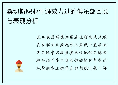 桑切斯职业生涯效力过的俱乐部回顾与表现分析 桑切斯职业生涯效力过的俱乐部回顾与表现分析